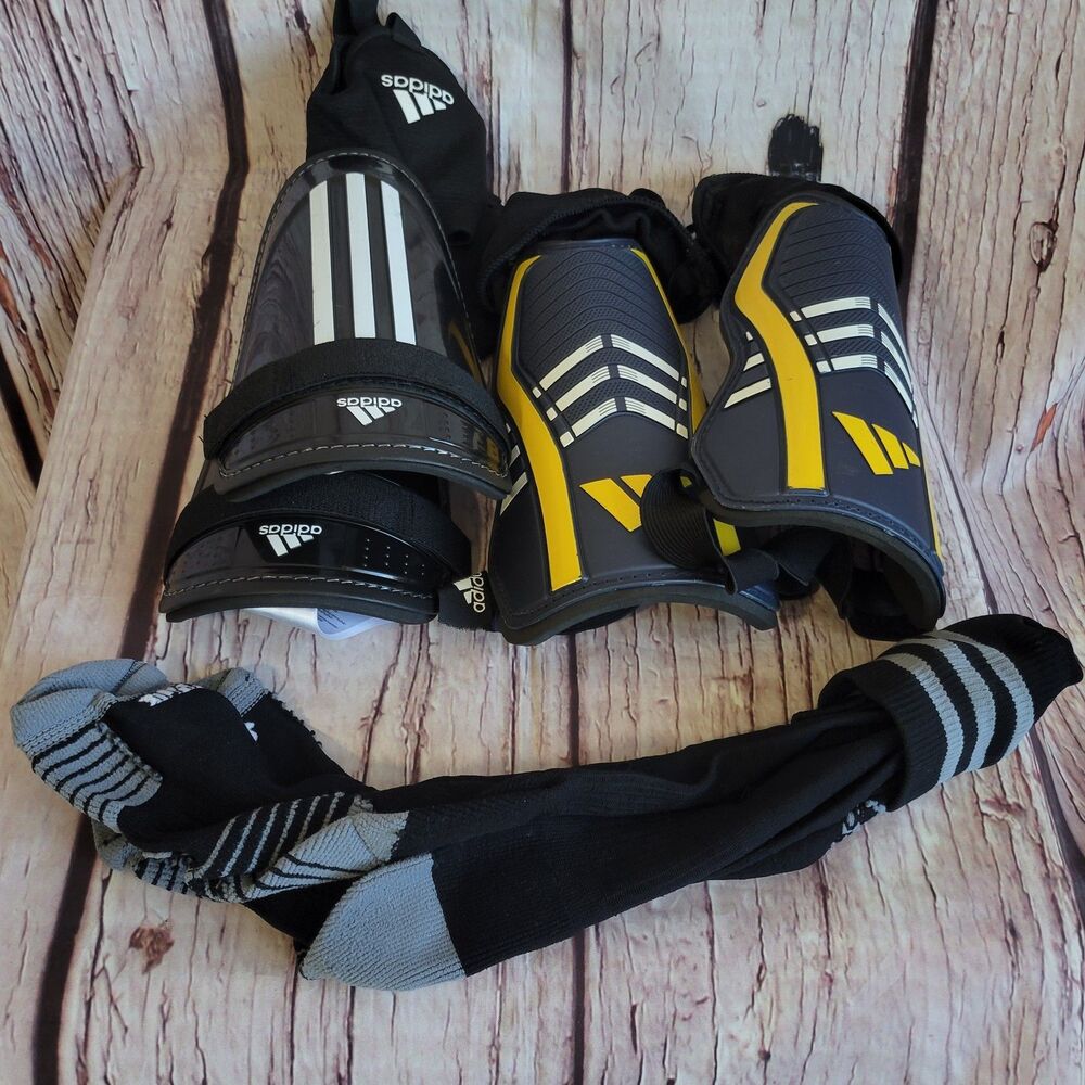 Adidas Large Shin Guards Set of 2 + Socks Black Soccer Football
